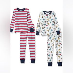 Amazon Essentials Kids' Snug-Fit Cotton Pajama Sleepwear 4 Piece Set New With Ta